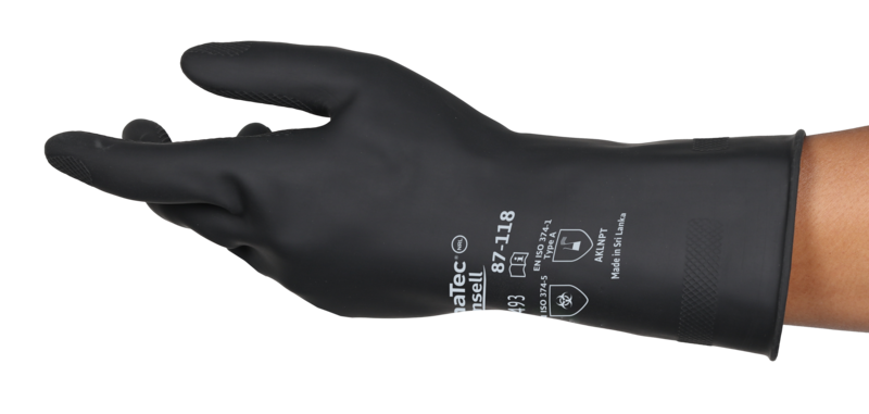 Ansell APLHTEC 87-118 – Black Latex Gloves (XXL) (G17K)