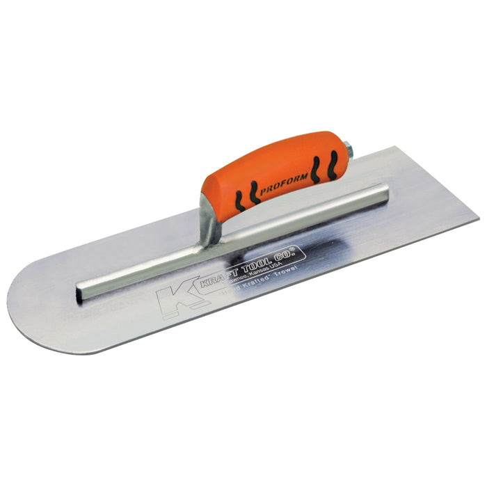 Kraft CF285PF – 16" x 4" Round Front/Square Back Carbon Steel Cement Trowel (ProForm® Handle)