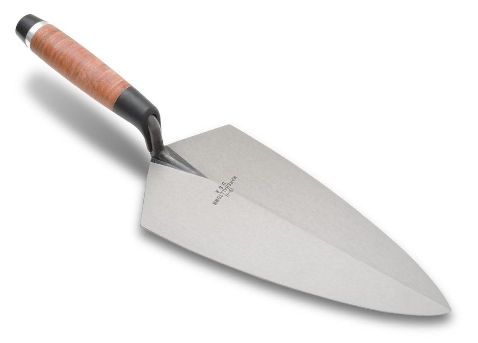 Marshalltown 19L10.5 – 10 1/2" Brick Trowel, Philadelphia Pattern (Leather Handle)