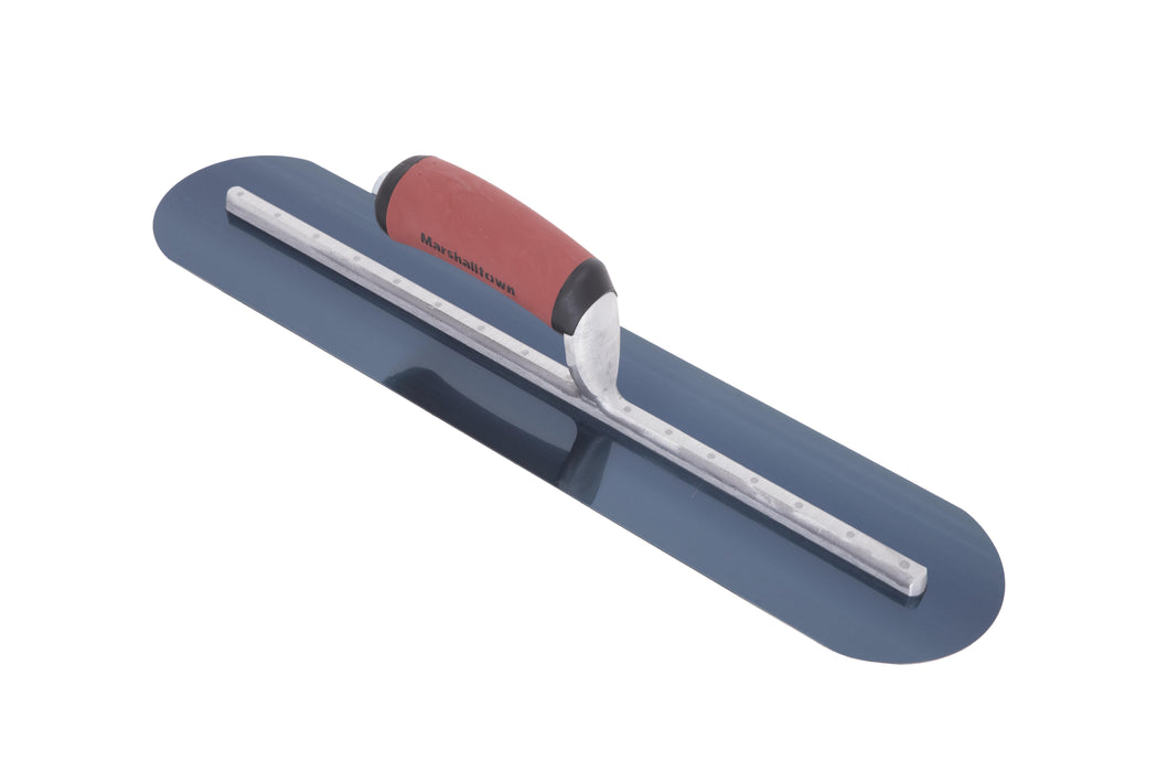 Marshalltown MXS81BRD – 18" x 4" Blue Steel Finishing Trowel, Fully Rounded with Curved DuraSoft Handle