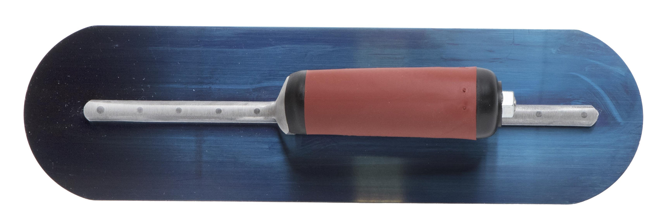 Marshalltown MXS64BRD – 14" x 4" Blue Steel Finishing Trowel, Fully Rounded with Curved DuraSoft Handle