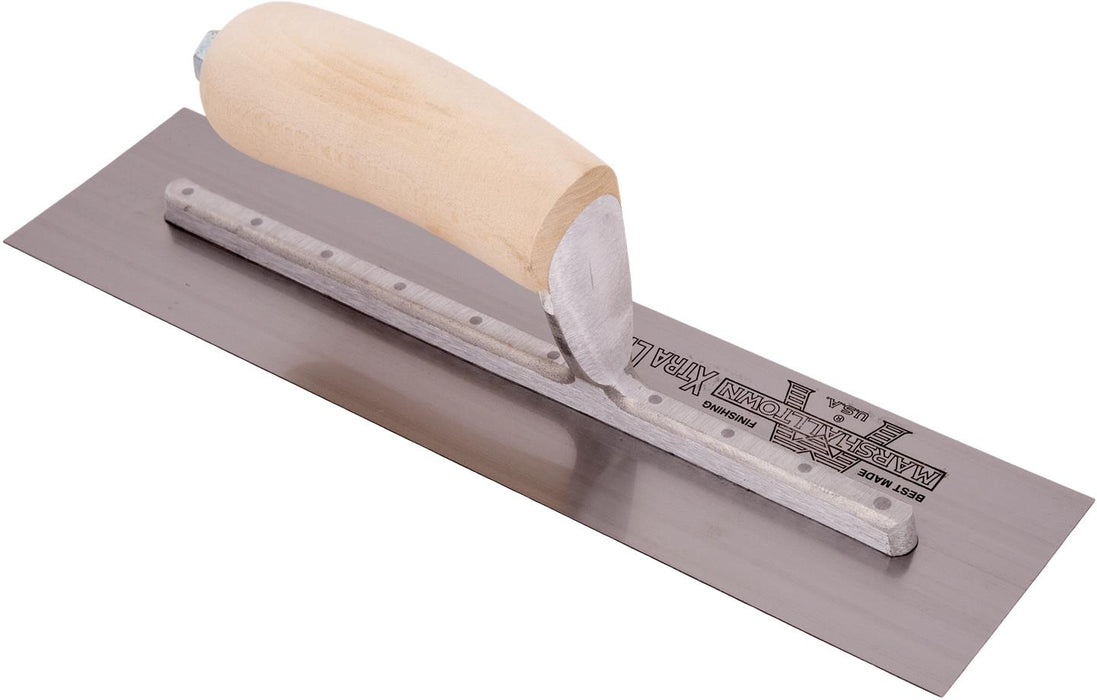 Marshalltown MXS7 – 12" x 5" Finishing Trowel with Curved Wood Handle