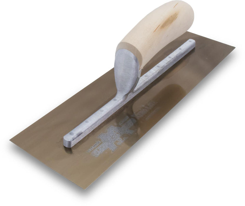 Marshalltown MXS7GS – 12" x 5" Gold Stainless Finishing Trowel with Curved Wood Handle