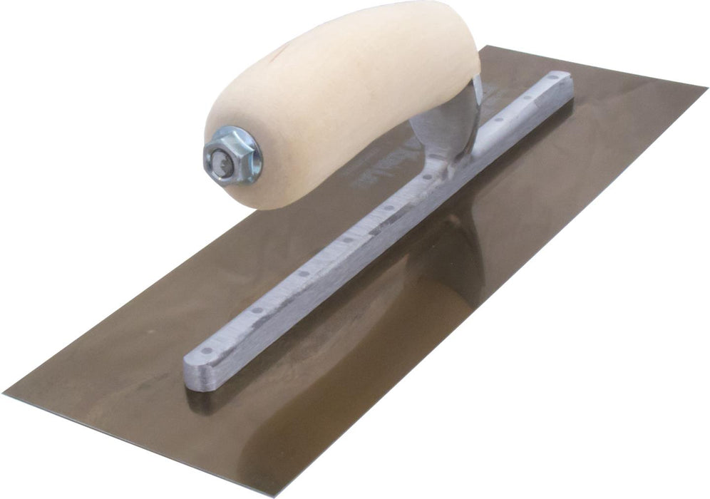 Marshalltown MXS7GS – 12" x 5" Gold Stainless Finishing Trowel with Curved Wood Handle