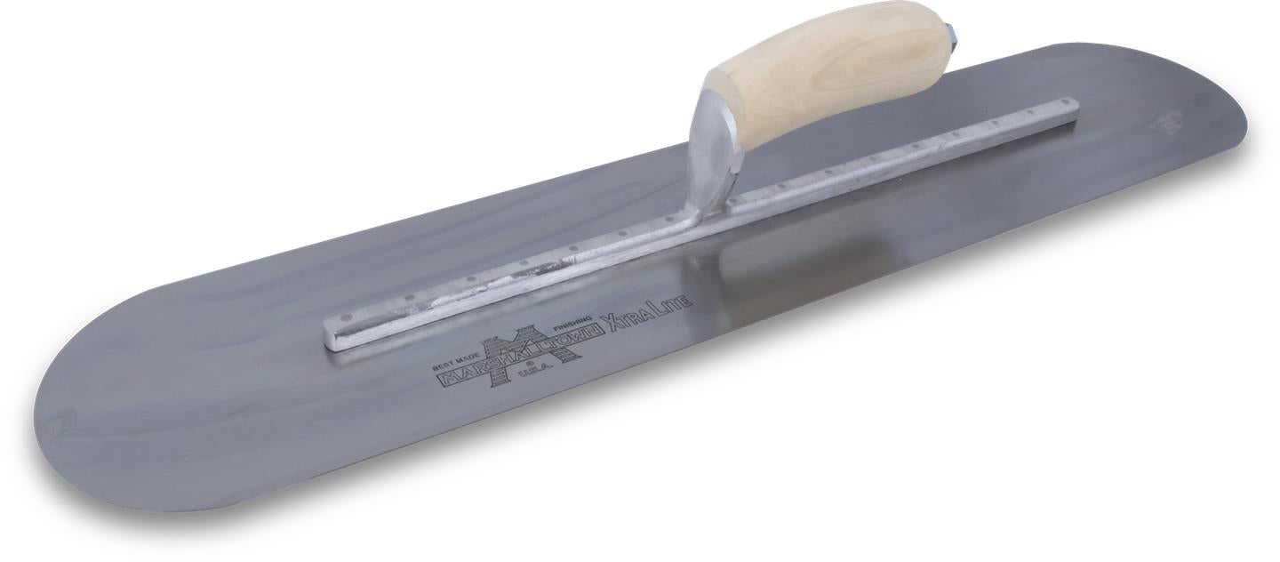 Marshalltown MXS205FR – 20" x 5" Finishing Trowel, Fully Rounded with Curved Wood Handle