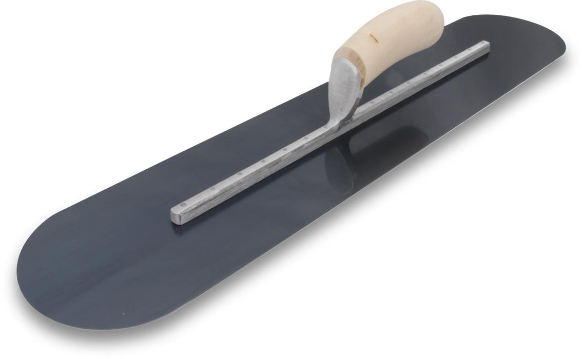 Marshalltown MXS20BFR – 20" x 4" Blue Steel Finishing Trowel, Fully Rounded with Curved Wood Handle