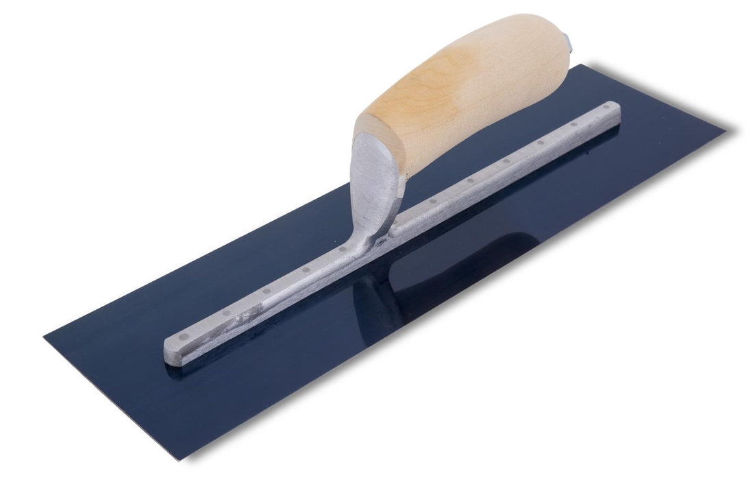 Marshalltown MXS64B – 14" x 4" Blue Steel Finishing Trowel with Curved Wood Handle