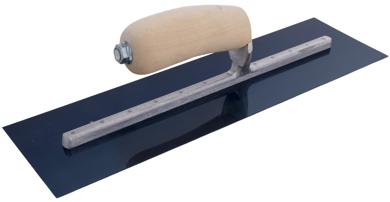 Marshalltown MXS64B – 14" x 4" Blue Steel Finishing Trowel with Curved Wood Handle