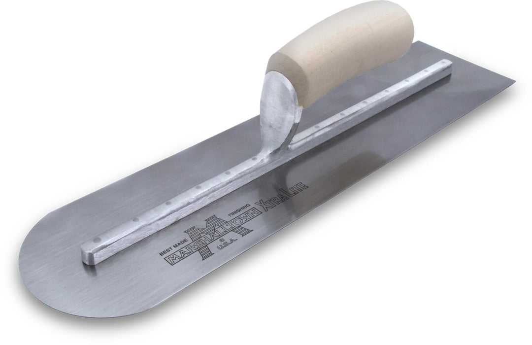 Marshalltown MXS81RE – 18" x 4" Finishing Trowel (Round Front, Curved Wood Handle)