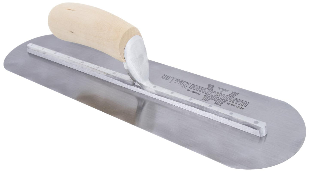Marshalltown MXS64FR – 14" x 4" Finishing Trowel, Fully Rounded with Curved Wood Handle