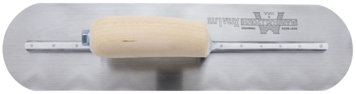 Marshalltown MXS64FR – 14" x 4" Finishing Trowel, Fully Rounded with Curved Wood Handle