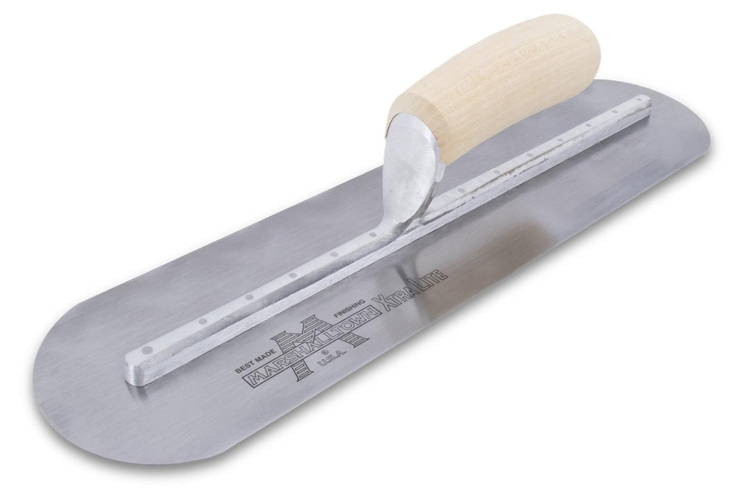 Marshalltown MXS66FR – 16" x 4" Finishing Trowel, Fully Rounded with Curved Wood Handle