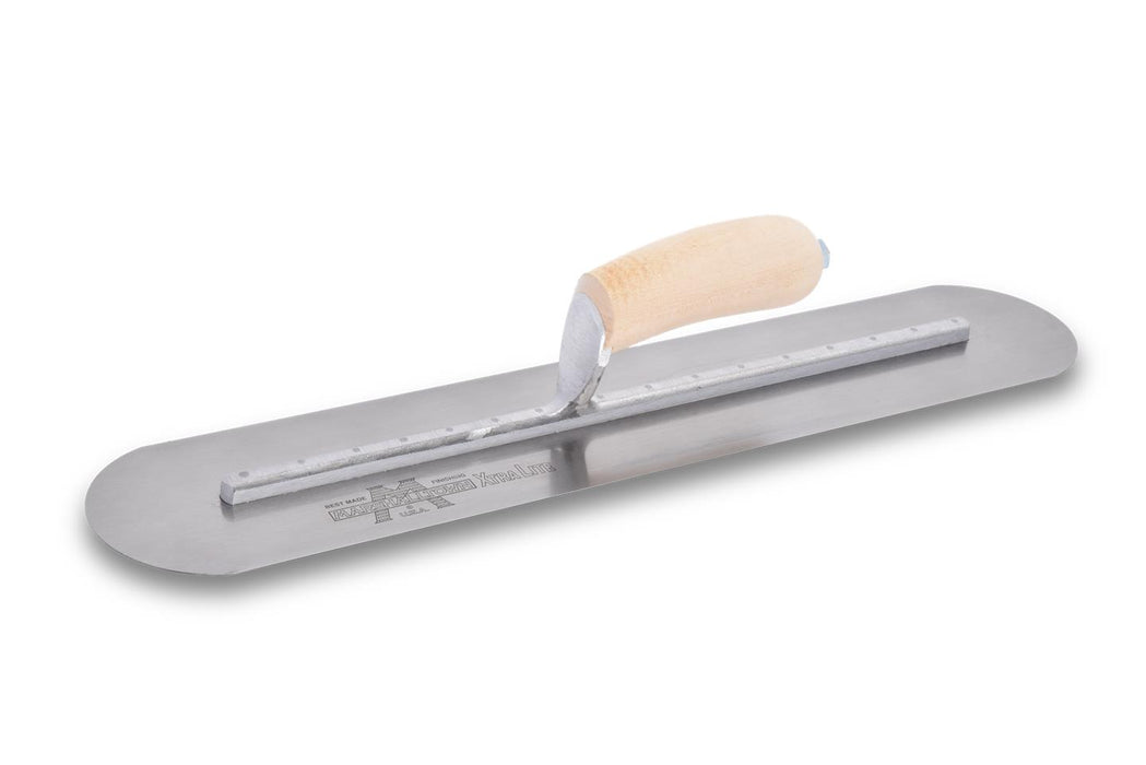 Marshalltown MXS81FR – 18" x 4" Finishing Trowel (Fully Rounded, Curved Wood Handle)