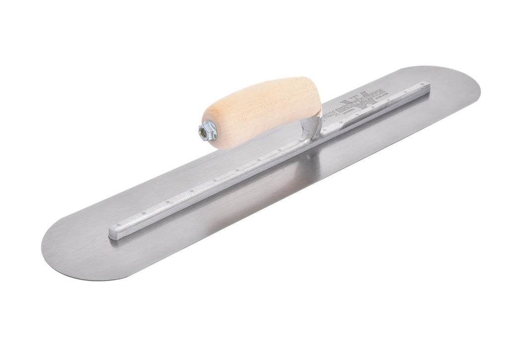 Marshalltown MXS81FR – 18" x 4" Finishing Trowel (Fully Rounded, Curved Wood Handle)