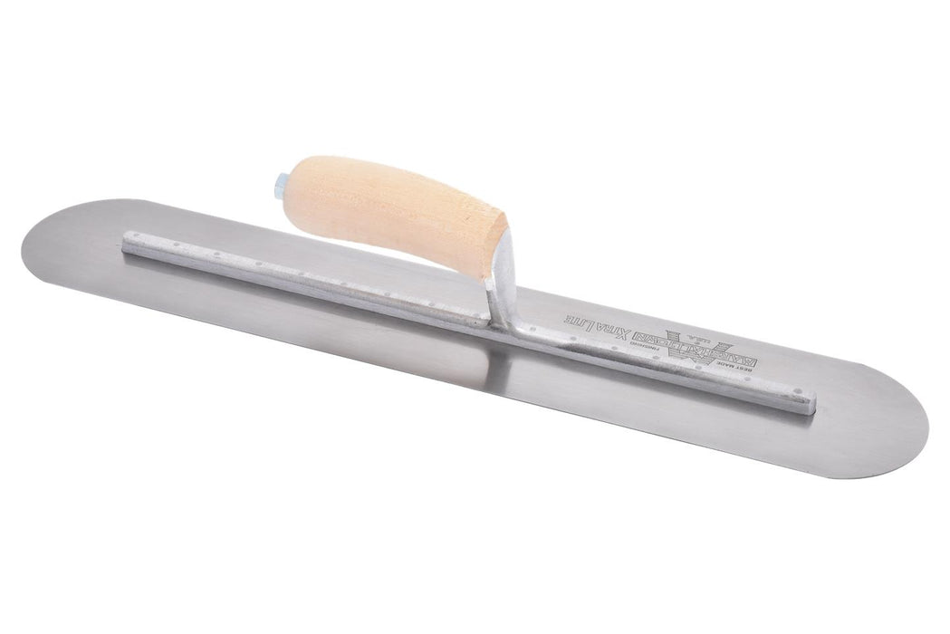Marshalltown MXS20FR – 20" x 4" Finishing Trowel, Fully Rounded with Curved Wood Handle