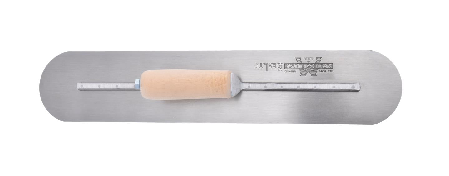 Marshalltown MXS20FR – 20" x 4" Finishing Trowel, Fully Rounded with Curved Wood Handle