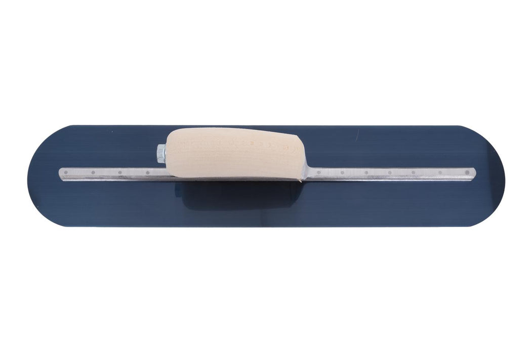 Marshalltown MXS81BFR – 18" x 4" Blue Steel Finishing Trowel, Fully Rounded with Curved Wood Handle