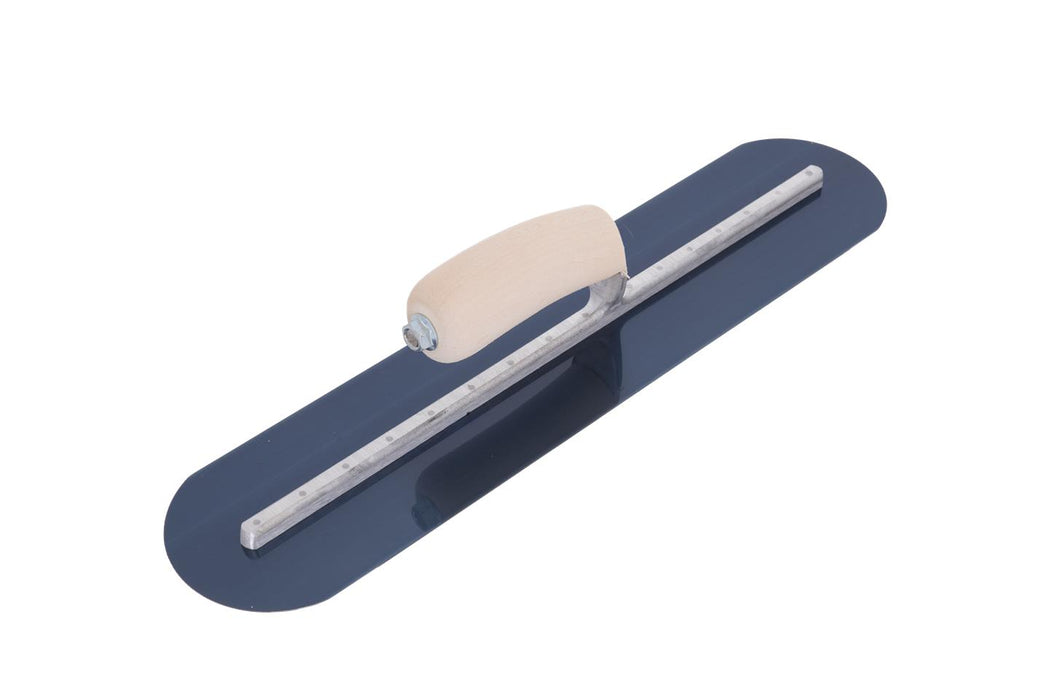 Marshalltown MXS81BFR – 18" x 4" Blue Steel Finishing Trowel, Fully Rounded with Curved Wood Handle