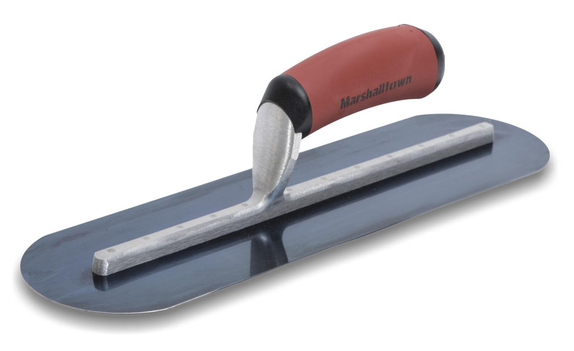 Marshalltown MXS66BRD – 16" x 4" Blue Steel Finishing Trowel, Fully Rounded with Curved DuraSoft Handle