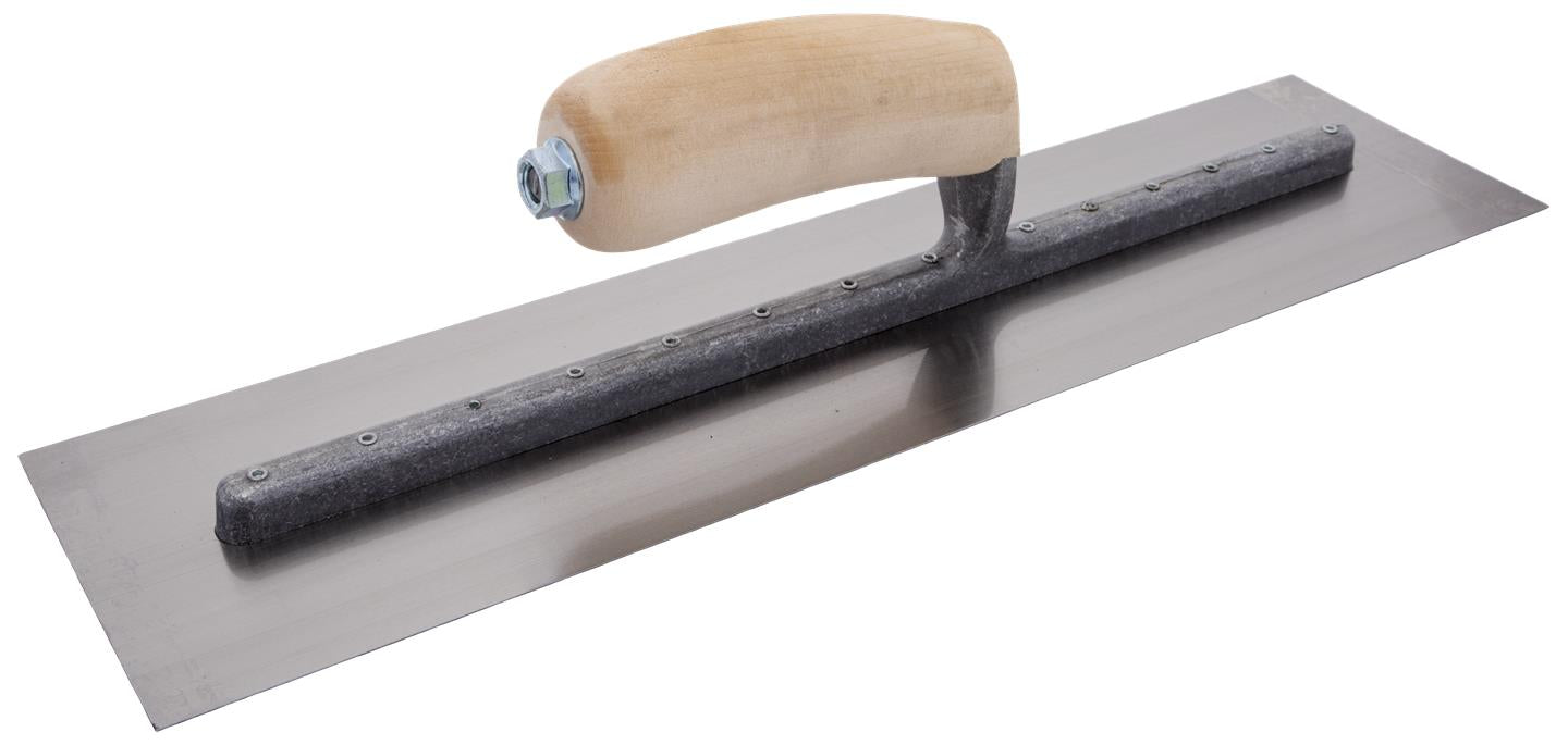 Marshalltown FT365 – 18" x 4" Finishing Trowel with Curved Wood Handle