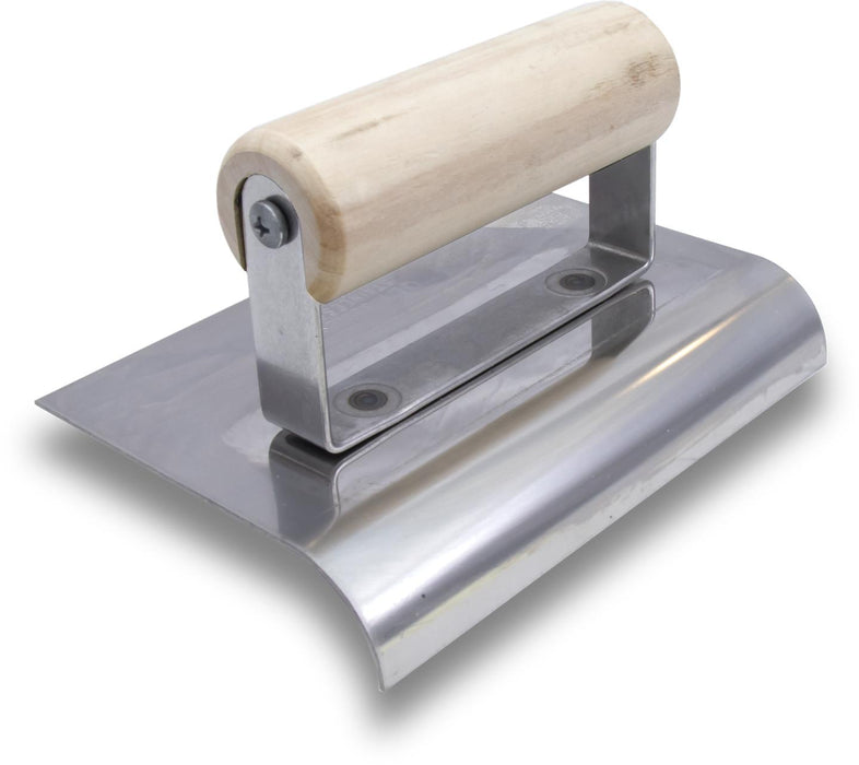 Marshalltown CE509S – 6" x 4" Stainless Steel Hand Edger (1/2" Radius, 5/8" Lip) with Wood Handle