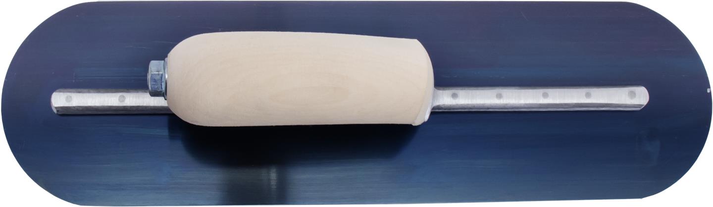 Marshalltown MXS64BFR – 14" x 4" Blue Steel Finishing Trowel, Fully Rounded with Curved Wood Handle