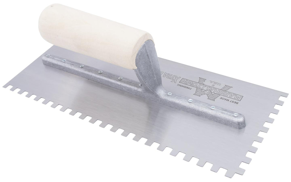 Marshalltown 702 – 1/4" x 1/4" x 1/4" Square Notch Trowel with Straight Handle