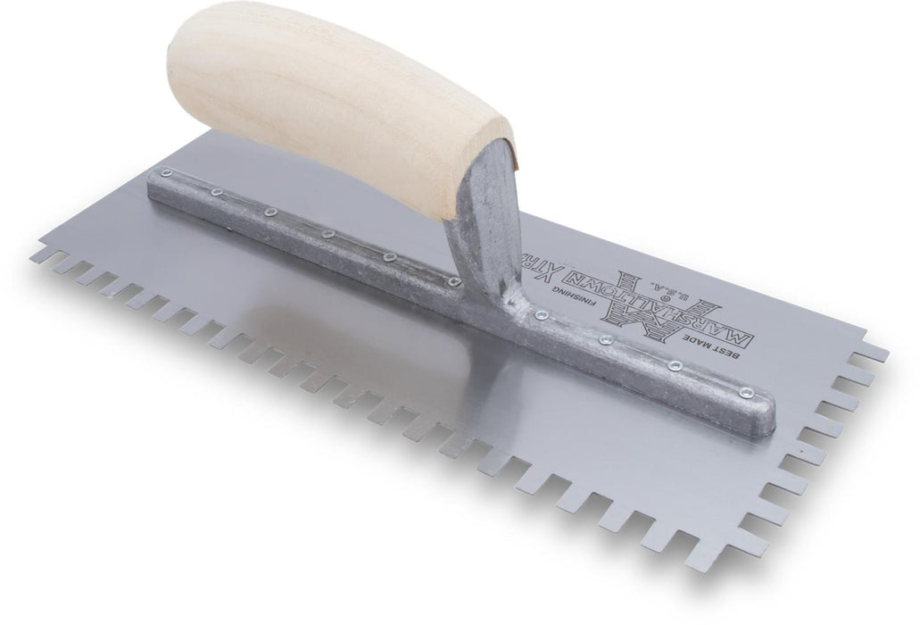 Marshalltown 776S – 1/4" x 3/8" x 1/4" Square Notch Trowel with Curved Handle