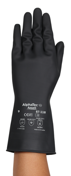 Ansell APLHTEC 87-118 – Black Latex Gloves (XXL) (G17K)