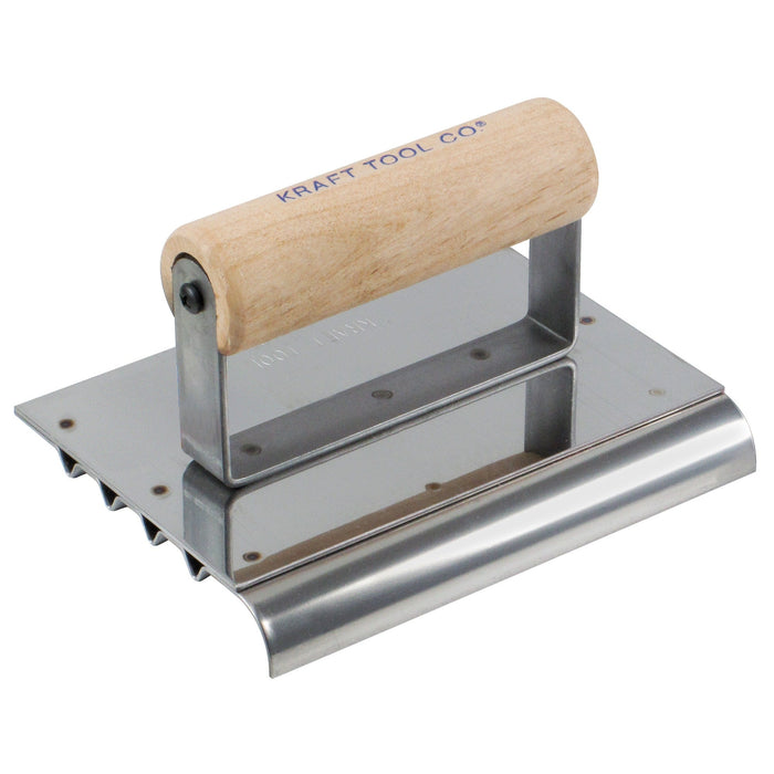 Kraft CF112 – 6" x 4-1/2" Stainless Steel Safety Step Edger/Groover 1/2" Radius, 4 Grooves (Wood Handle)