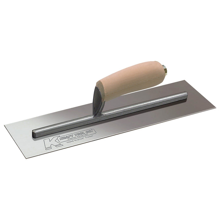 Kraft CF208C – 12" x 4" Carbon Steel Gunite Trowel (Camel Back Wood Handle)